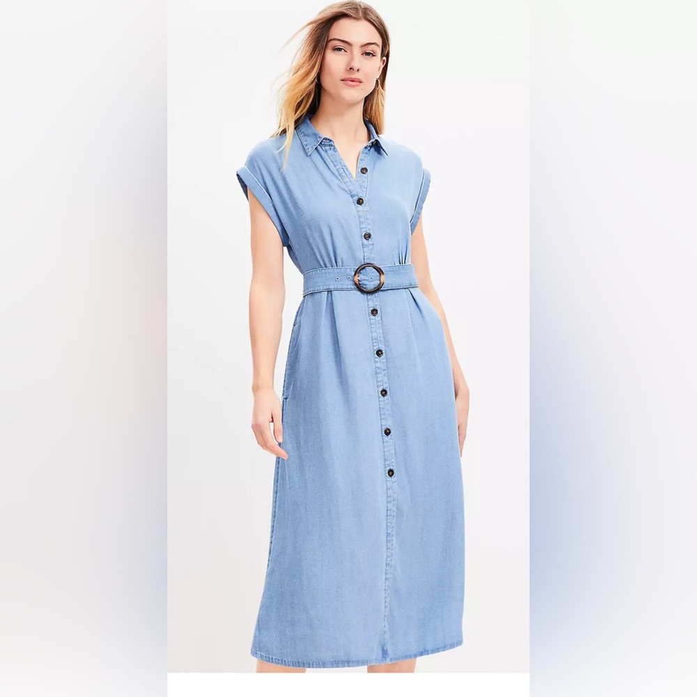 Petite Chambray Midi Pocket Shirtdress